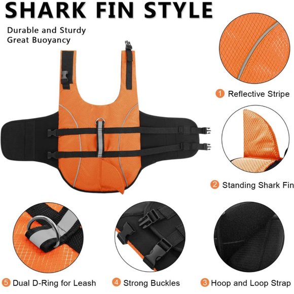 Brand New! Dog Life Jacket Shark Life Vest Orange Lifesaver Small - Picture 11 of 13